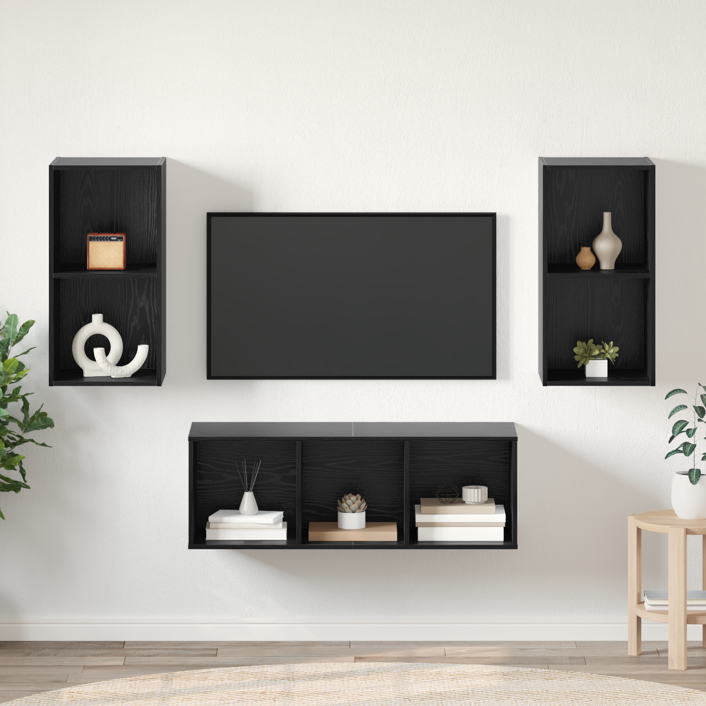 TV Cabinet Set 3 pcs Black oak 37 x 37 x 107 cm Engineered Wood