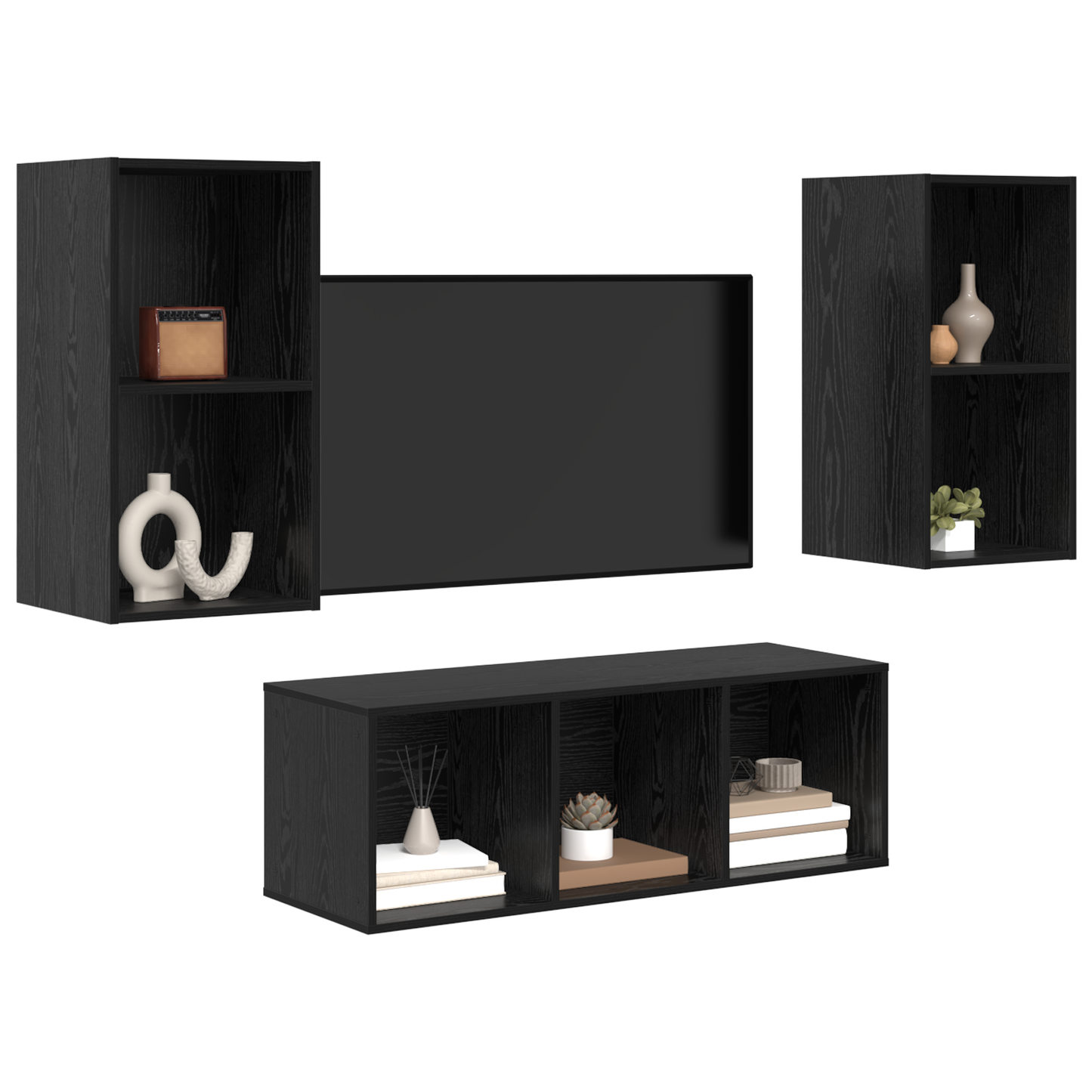 TV Cabinet Set 3 pcs Black oak 37 x 37 x 107 cm Engineered Wood