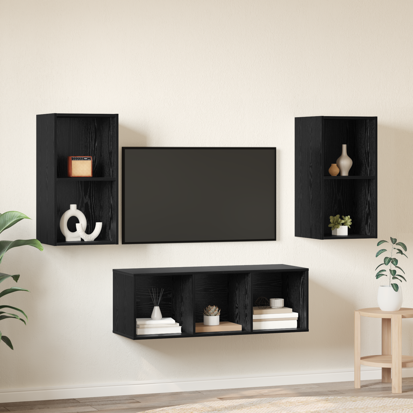 TV Cabinet Set 3 pcs Black oak 37 x 37 x 107 cm Engineered Wood