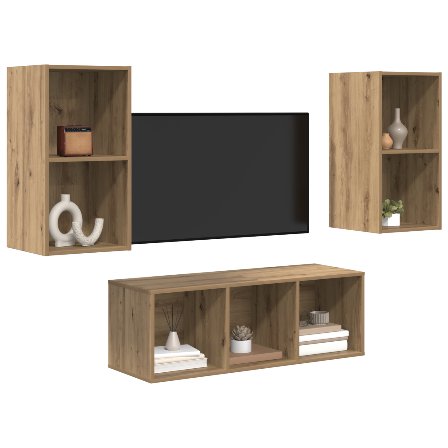 TV Cabinet Set Wall-mounted 3 pcs Artisan oak 37 x 37 x 107 cm