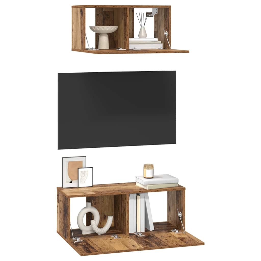 TV Cabinet Set 2 pcs Old wood 80 x 30 x 30 cm Engineered wood