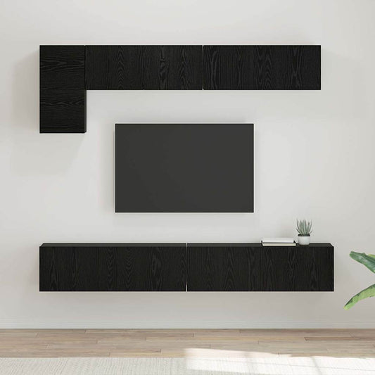 TV Cabinet Set Wall-mounted 5 pcs Black Oak
