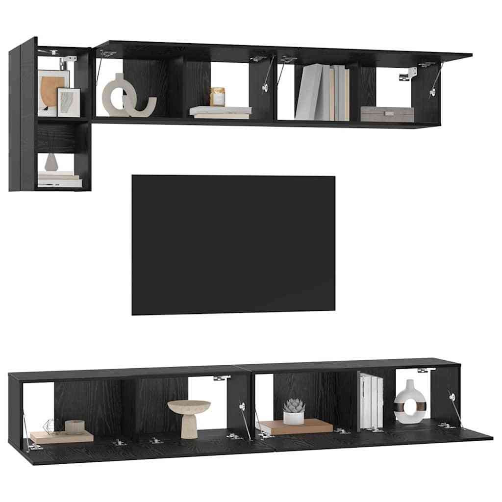 TV Cabinet Set Wall-mounted 5 pcs Black Oak