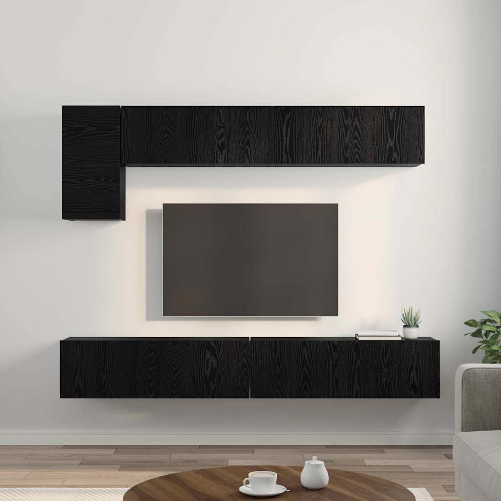 TV Cabinet Set Wall-mounted 5 pcs Black Oak
