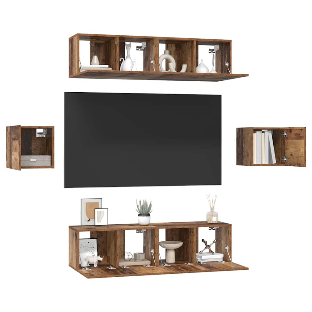 TV Cabinet Set 6 pcs Old wood 60 x 30 x 30 cm Engineered wood