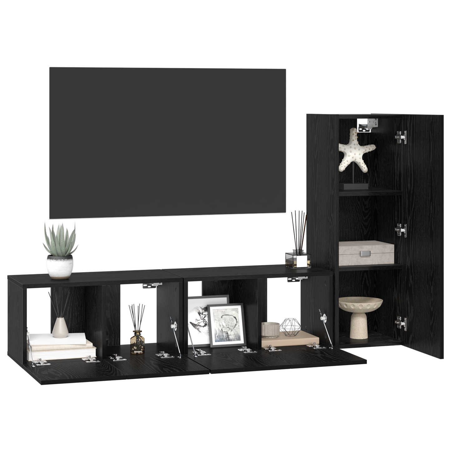 TV Cabinet Set 3 pcs Black oak 60 x 30 x 30 cm Engineered Wood