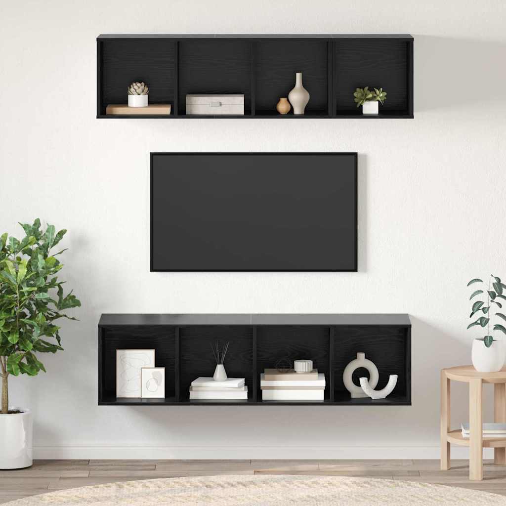 TV Cabinet Set Black oak Engineered wood