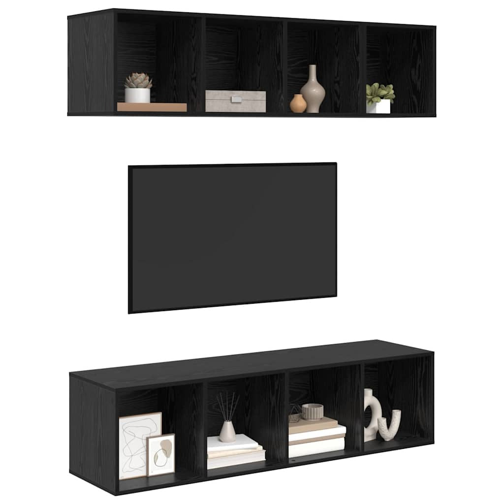 TV Cabinet Set Black oak Engineered wood