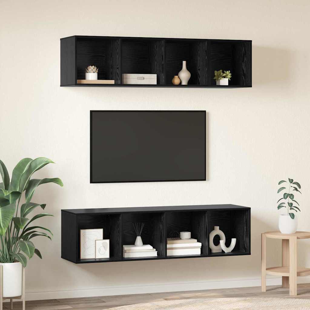 TV Cabinet Set Black oak Engineered wood