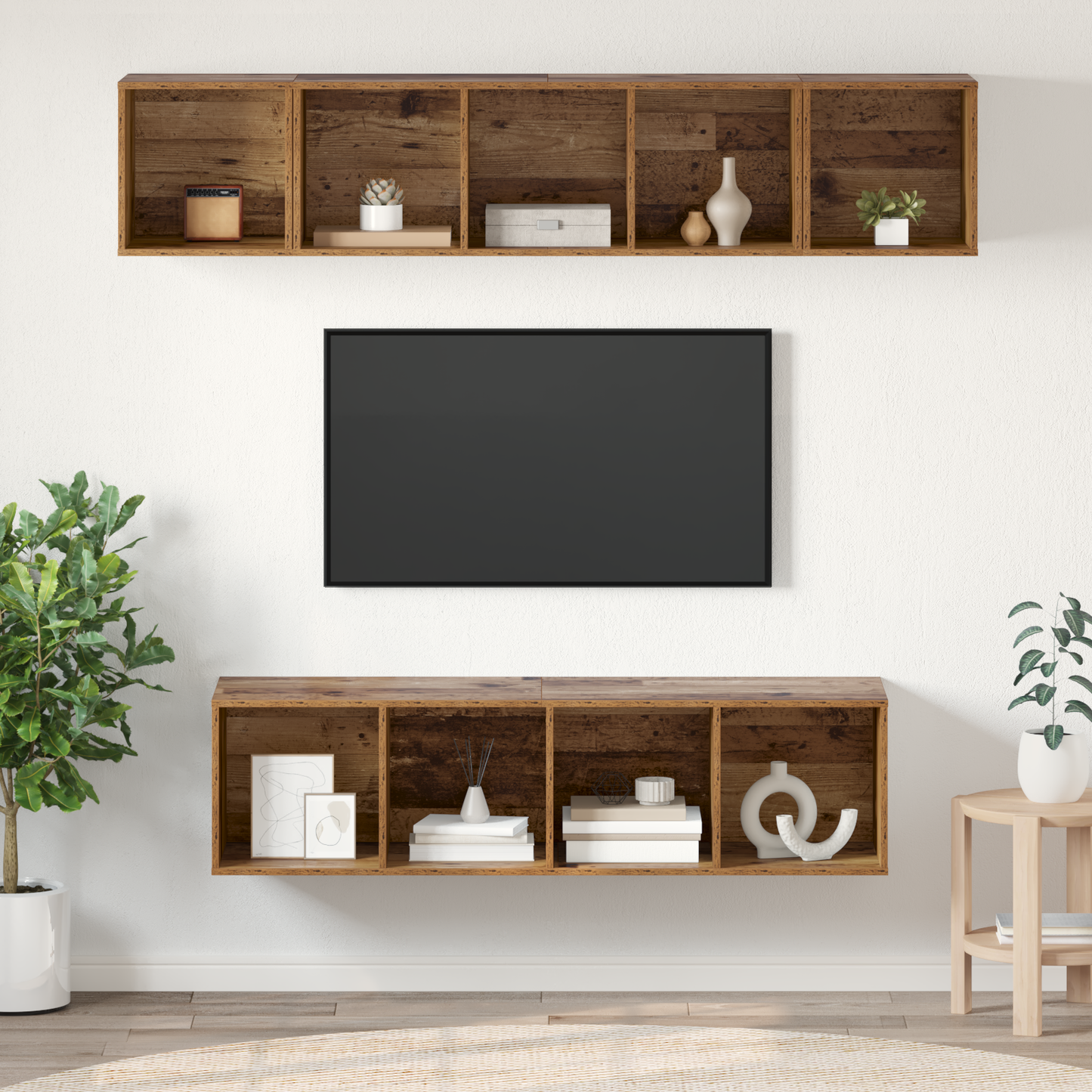 TV Cabinet Set Wall-mounted 4 pcs Old wood 37 x 37 x 142.5 cm