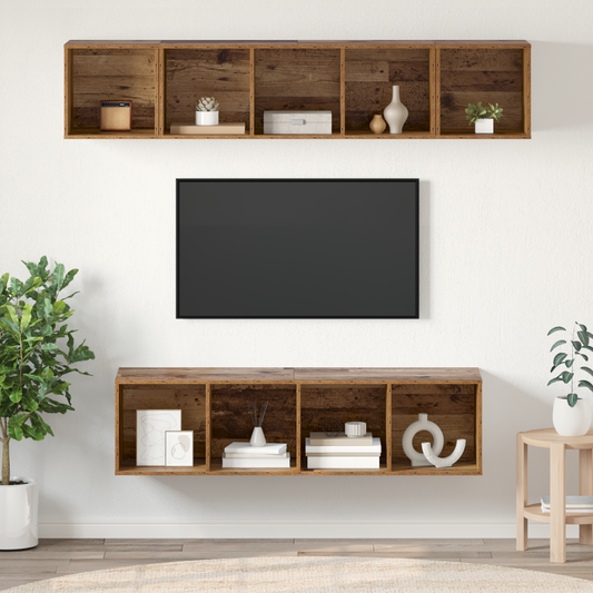 TV Cabinet Set Wall-mounted 4 pcs Old wood 37 x 37 x 142.5 cm