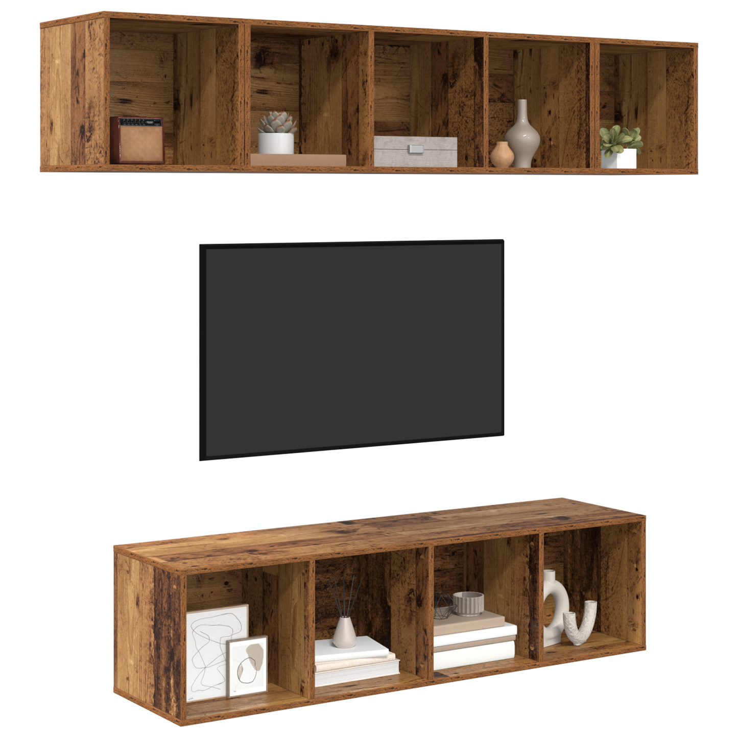 TV Cabinet Set Wall-mounted 4 pcs Old wood 37 x 37 x 142.5 cm