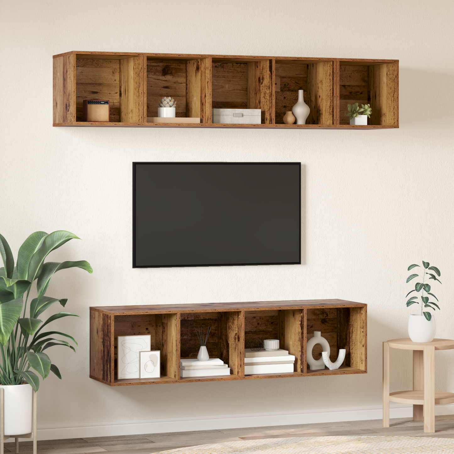 TV Cabinet Set Wall-mounted 4 pcs Old wood 37 x 37 x 142.5 cm