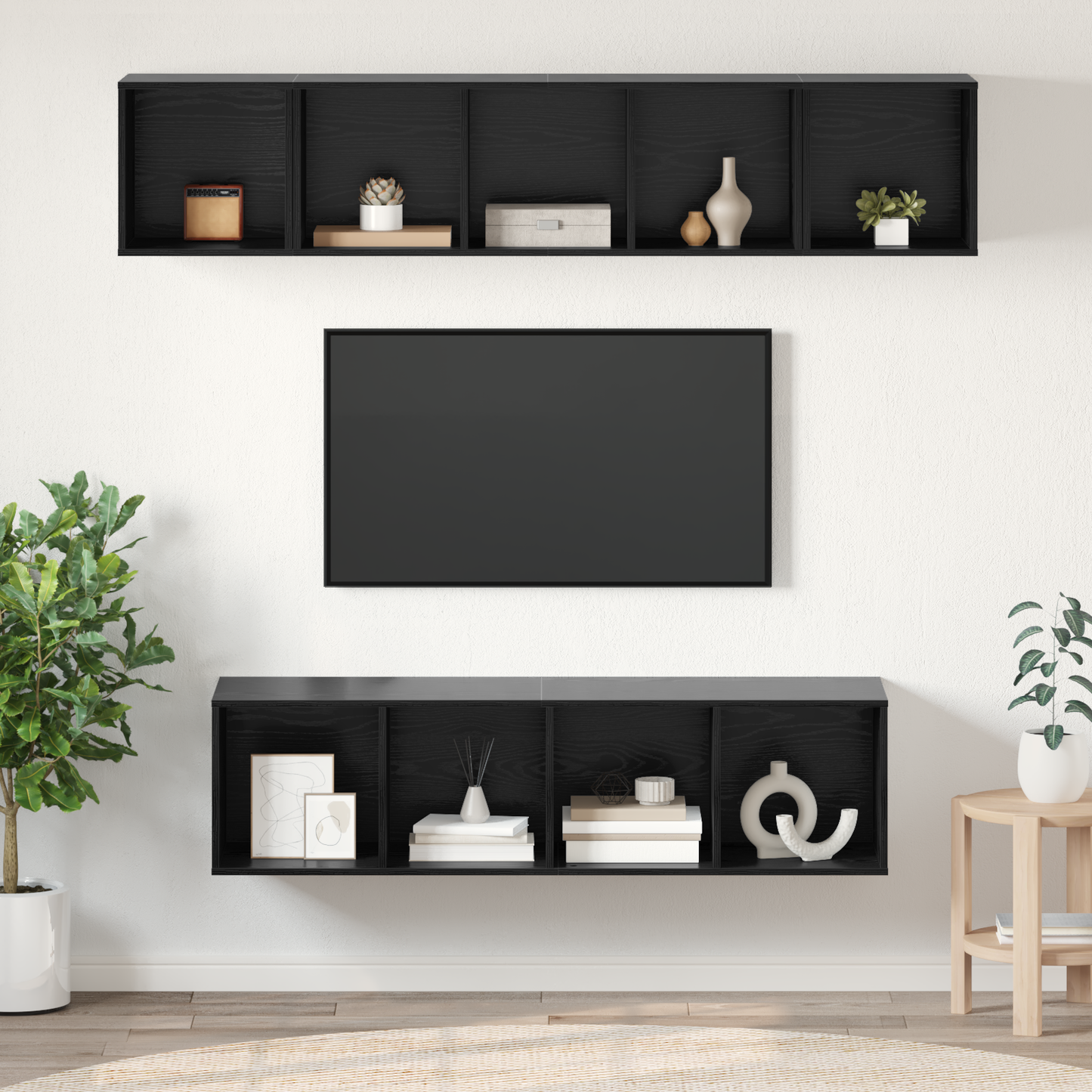 TV Cabinet Set Wall-mounted 4 pcs Black oak 37 x 37 x 142.5 cm