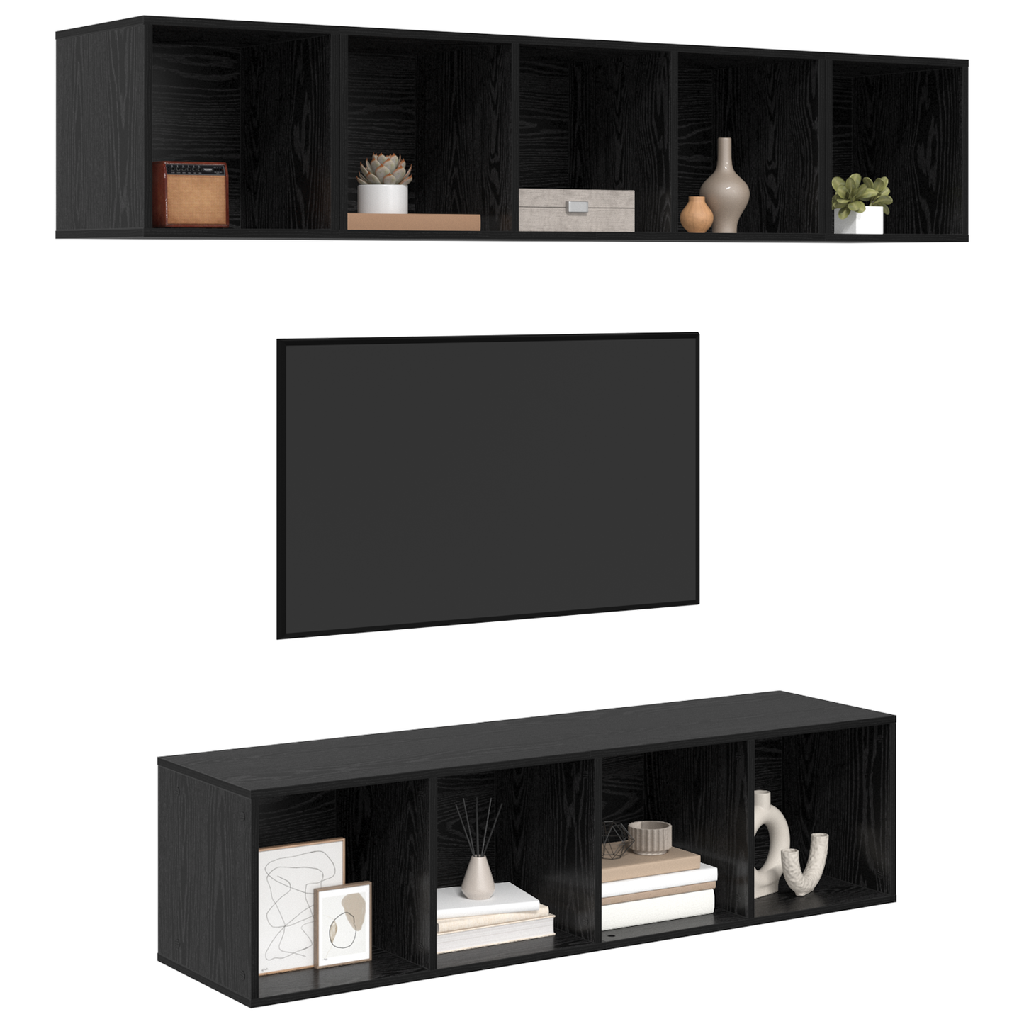 TV Cabinet Set Wall-mounted 4 pcs Black oak 37 x 37 x 142.5 cm