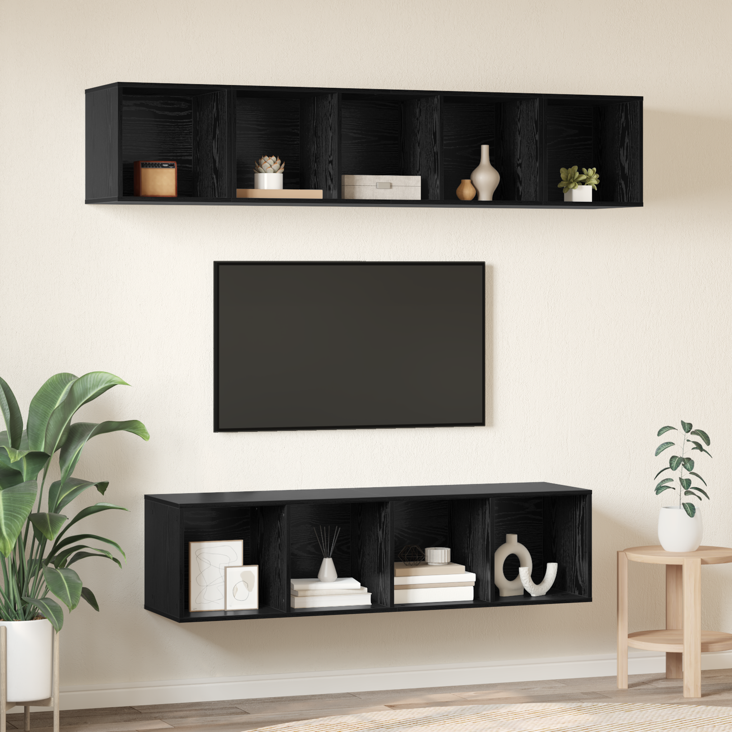 TV Cabinet Set Wall-mounted 4 pcs Black oak 37 x 37 x 142.5 cm