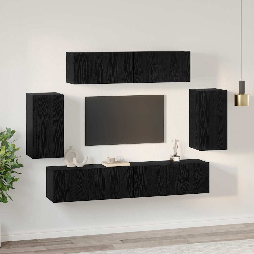 TV Cabinet Set 6 pcs Black oak 80 x 30 x 30 cm Engineered wood