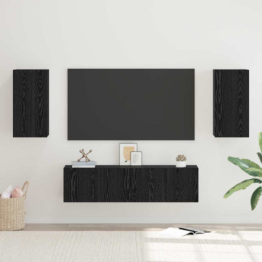 TV Cabinet Set Wall-mounted 4 pcs Black Oak Engineered Wood