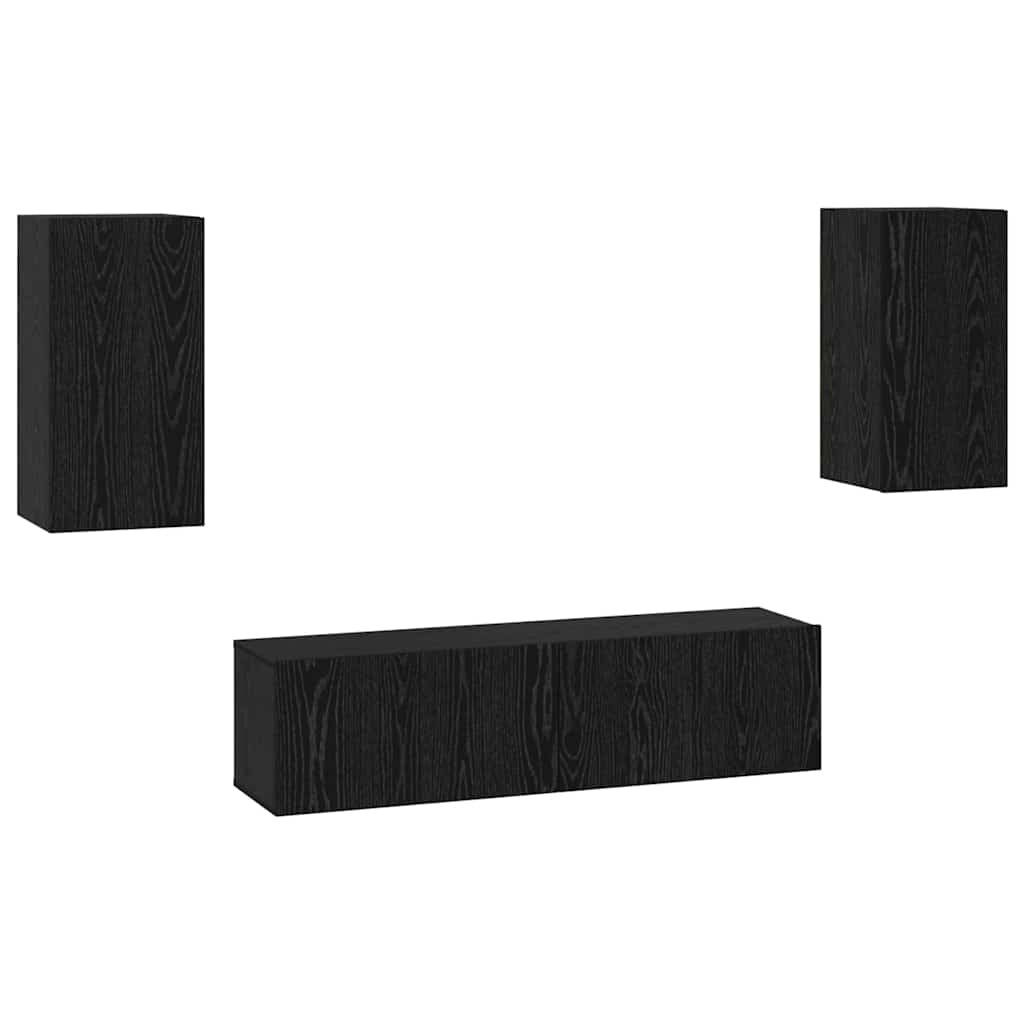 TV Cabinet Set Wall-mounted 4 pcs Black Oak Engineered Wood