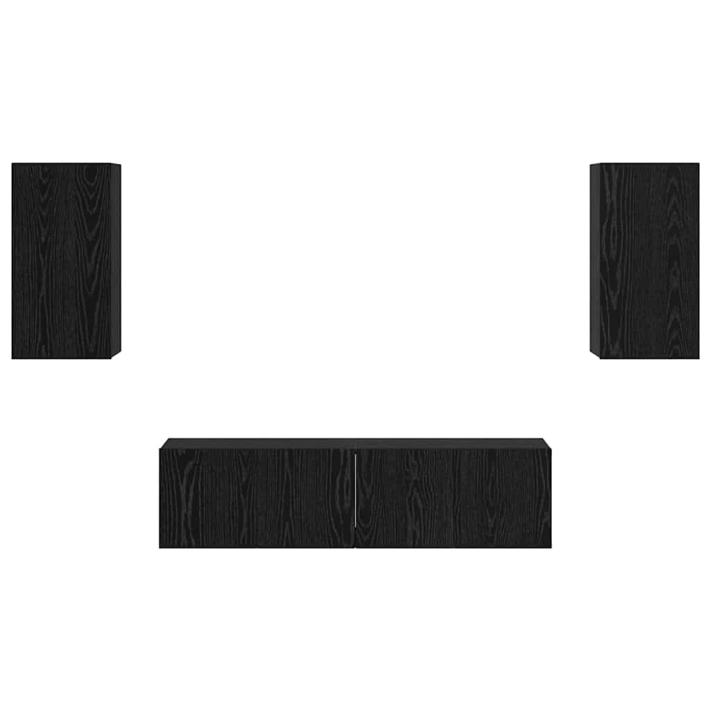 TV Cabinet Set Wall-mounted 4 pcs Black Oak Engineered Wood