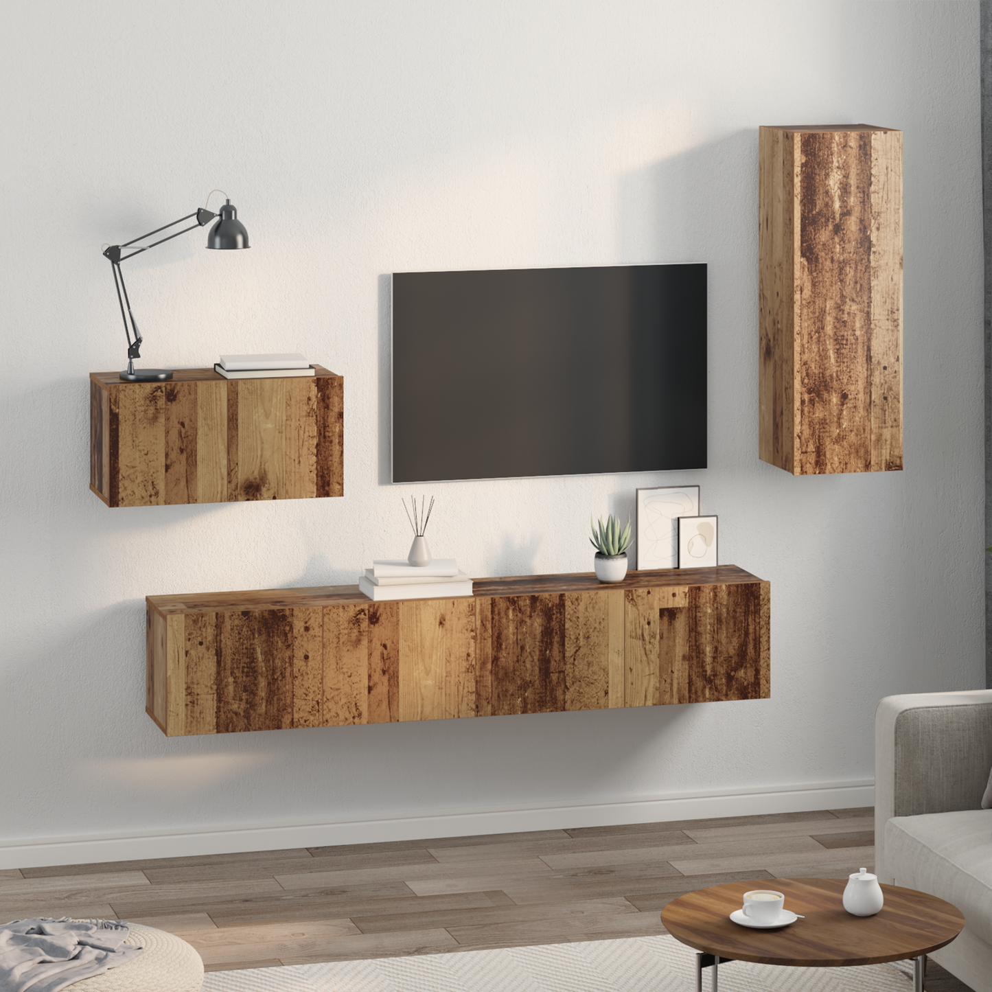 Wall TV Cabinet 4 pcs Old wood 200 x 30 x 30 cm Engineered wood