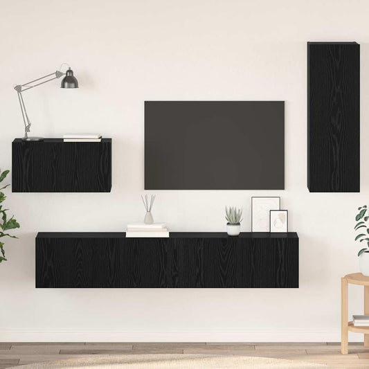 Wall TV Cabinet Wall-mounted 4 pcs Black oak 200 x 30 x 30 cm