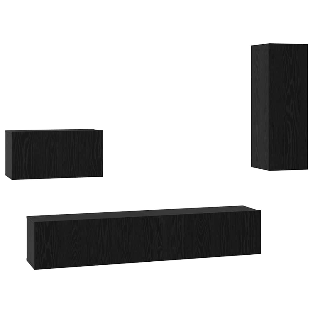 Wall TV Cabinet Wall-mounted 4 pcs Black oak 200 x 30 x 30 cm