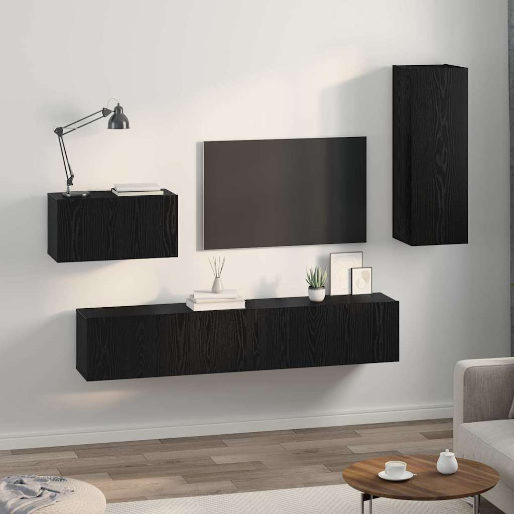 Wall TV Cabinet Wall-mounted 4 pcs Black oak 200 x 30 x 30 cm