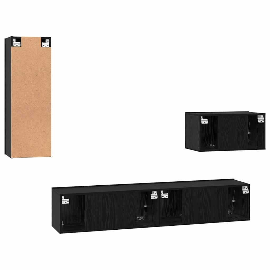 Wall TV Cabinet Wall-mounted 4 pcs Black oak 200 x 30 x 30 cm