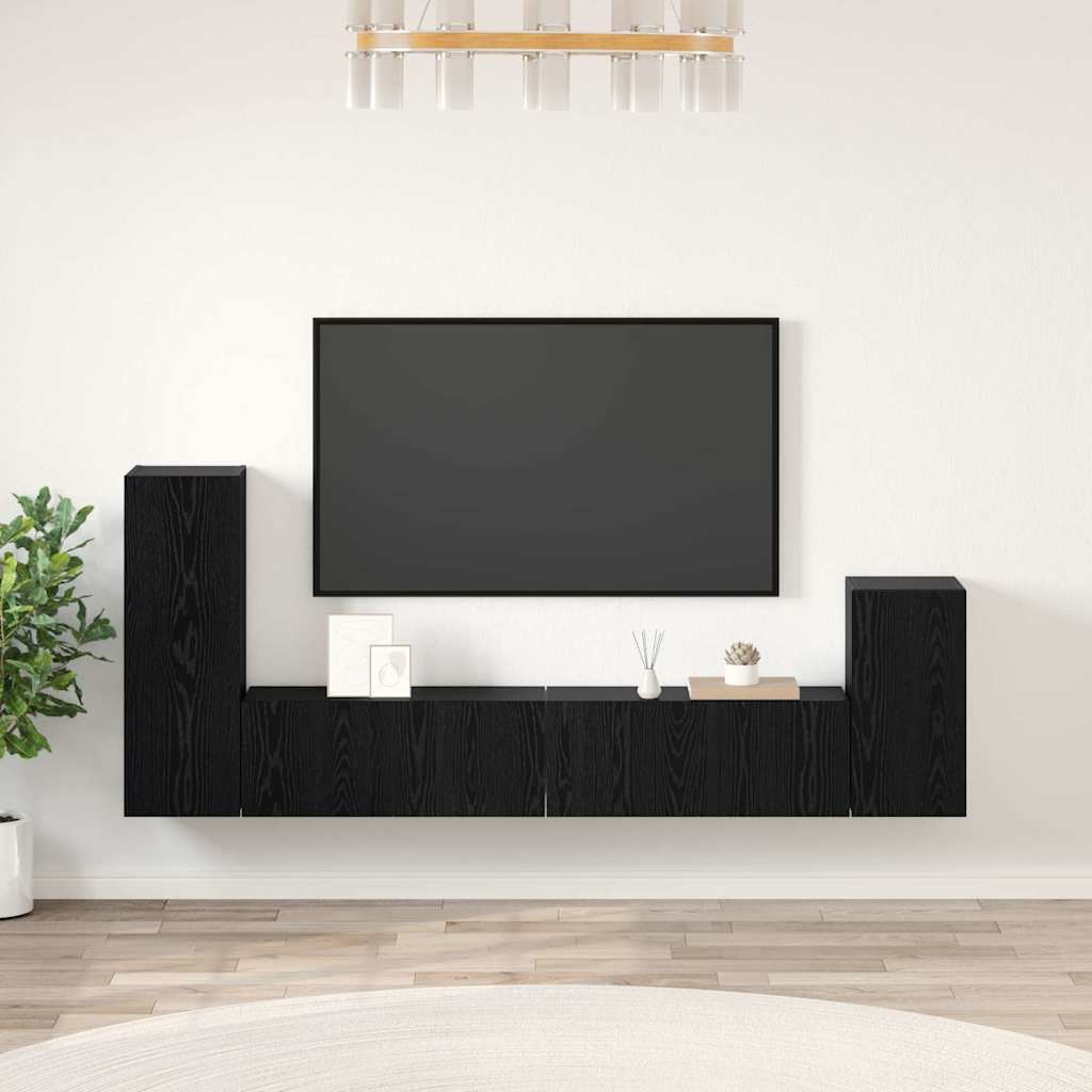 Wall TV Cabinet Wall-mounted Black oak Engineered wood