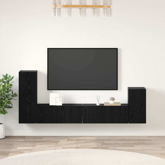 Wall TV Cabinet Wall-mounted Black oak Engineered wood