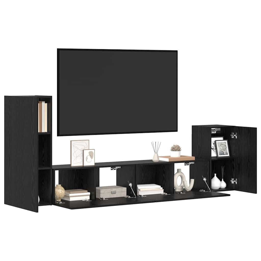 Wall TV Cabinet Wall-mounted Black oak Engineered wood