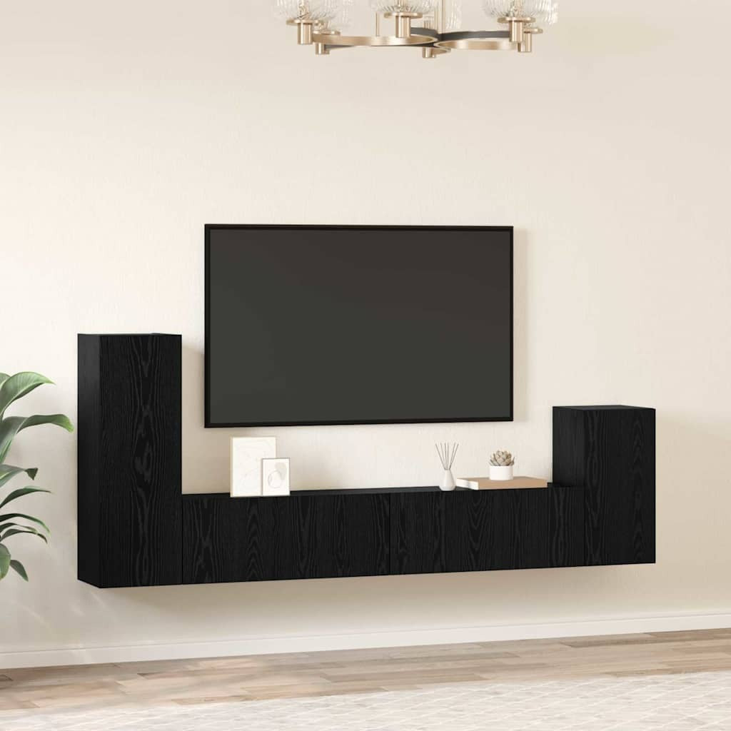 Wall TV Cabinet Wall-mounted Black oak Engineered wood