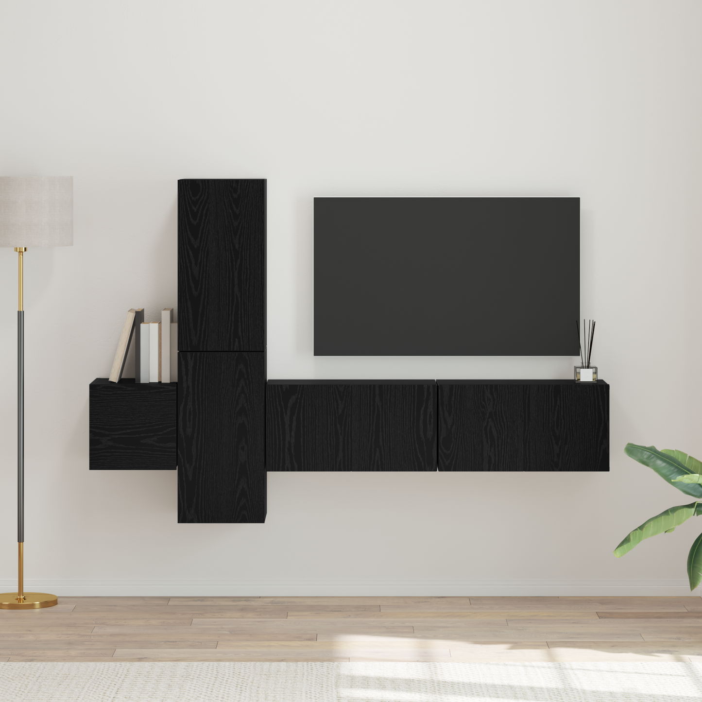 TV Cabinet Set Wall-mounted 5 pcs Black oak 181 x 30 x 120 cm