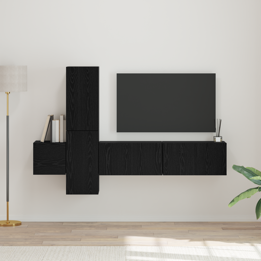TV Cabinet Set Wall-mounted 5 pcs Black oak 181 x 30 x 120 cm