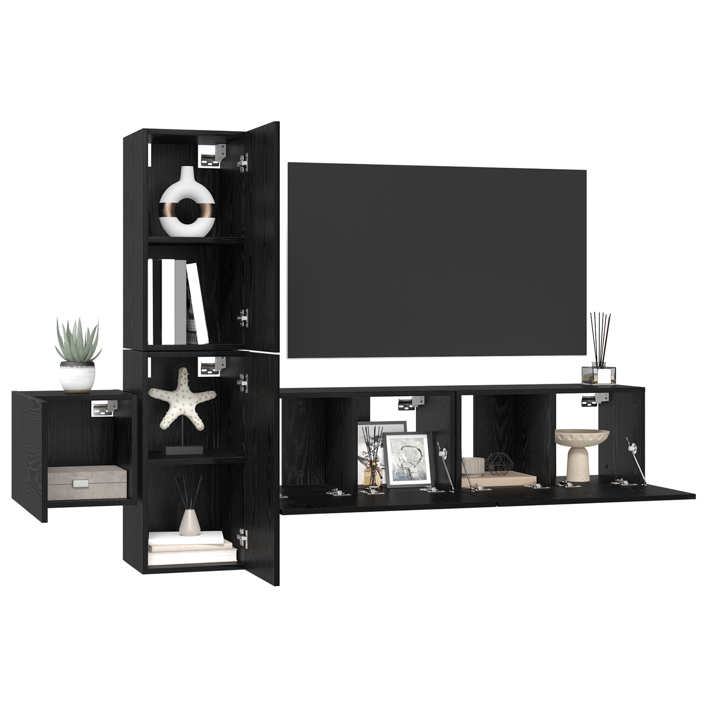 TV Cabinet Set Wall-mounted 5 pcs Black oak 181 x 30 x 120 cm