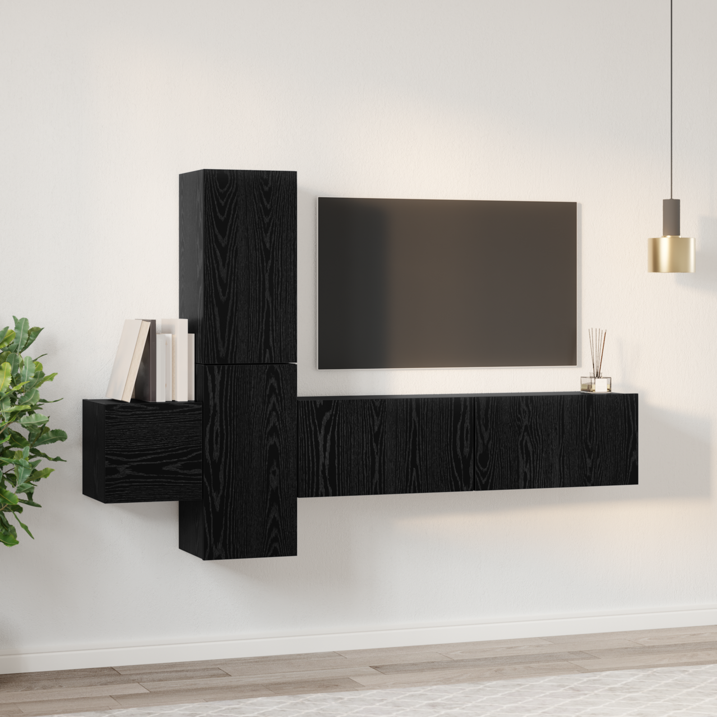 TV Cabinet Set Wall-mounted 5 pcs Black oak 181 x 30 x 120 cm
