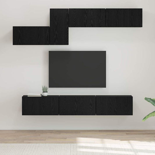 TV Cabinet Set Wall-mounted 7 pcs Black Oak Engineered Wood