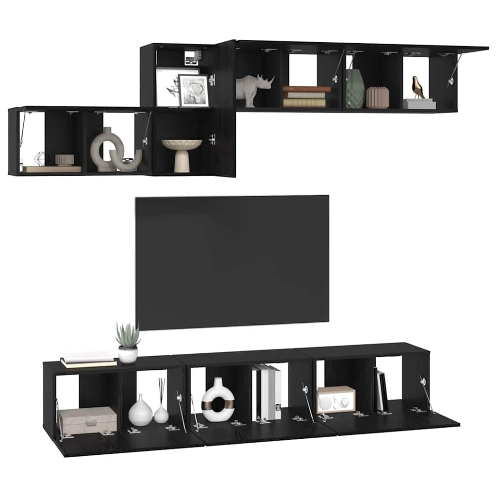 TV Cabinet Set Wall-mounted 7 pcs Black Oak Engineered Wood