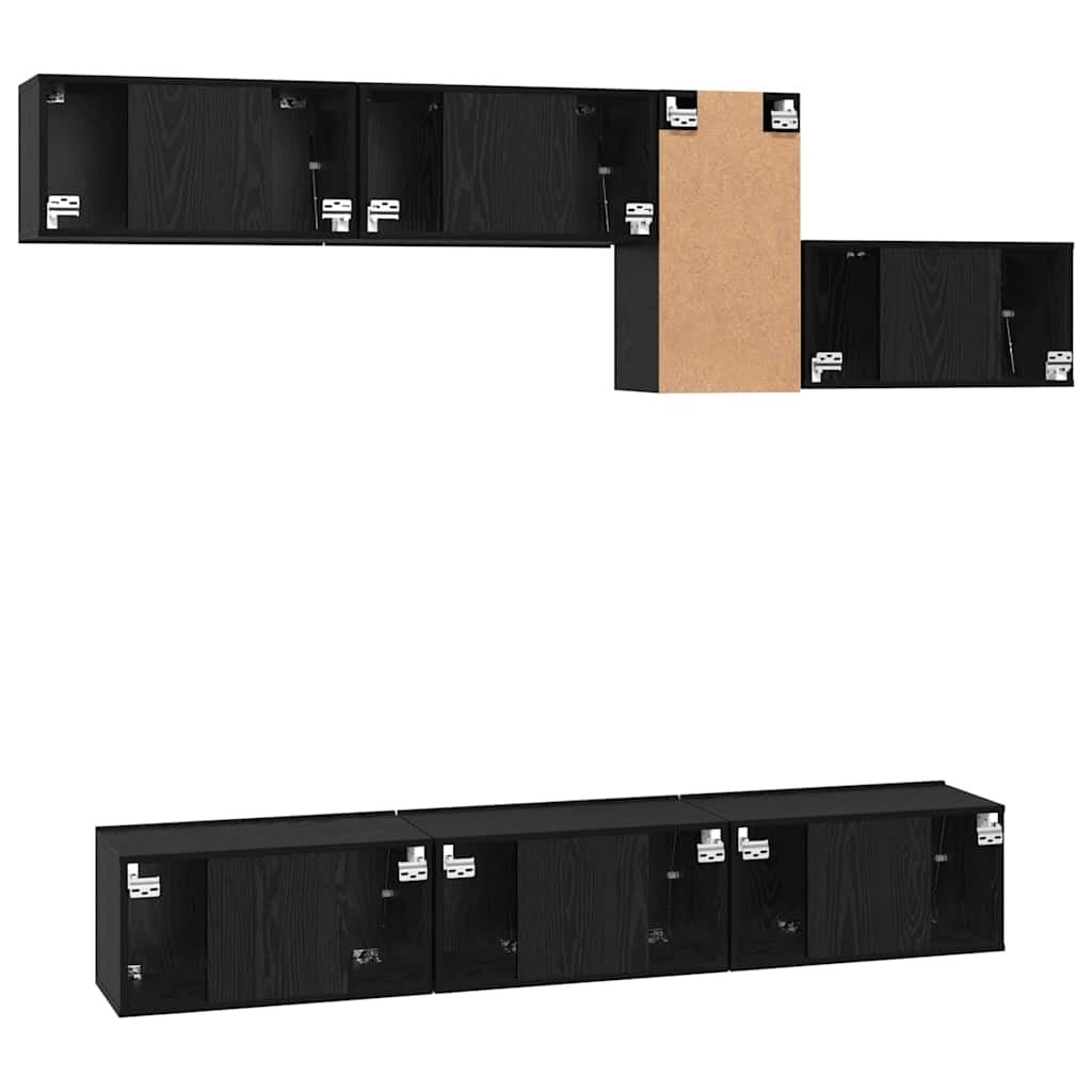 TV Cabinet Set Wall-mounted 7 pcs Black Oak Engineered Wood