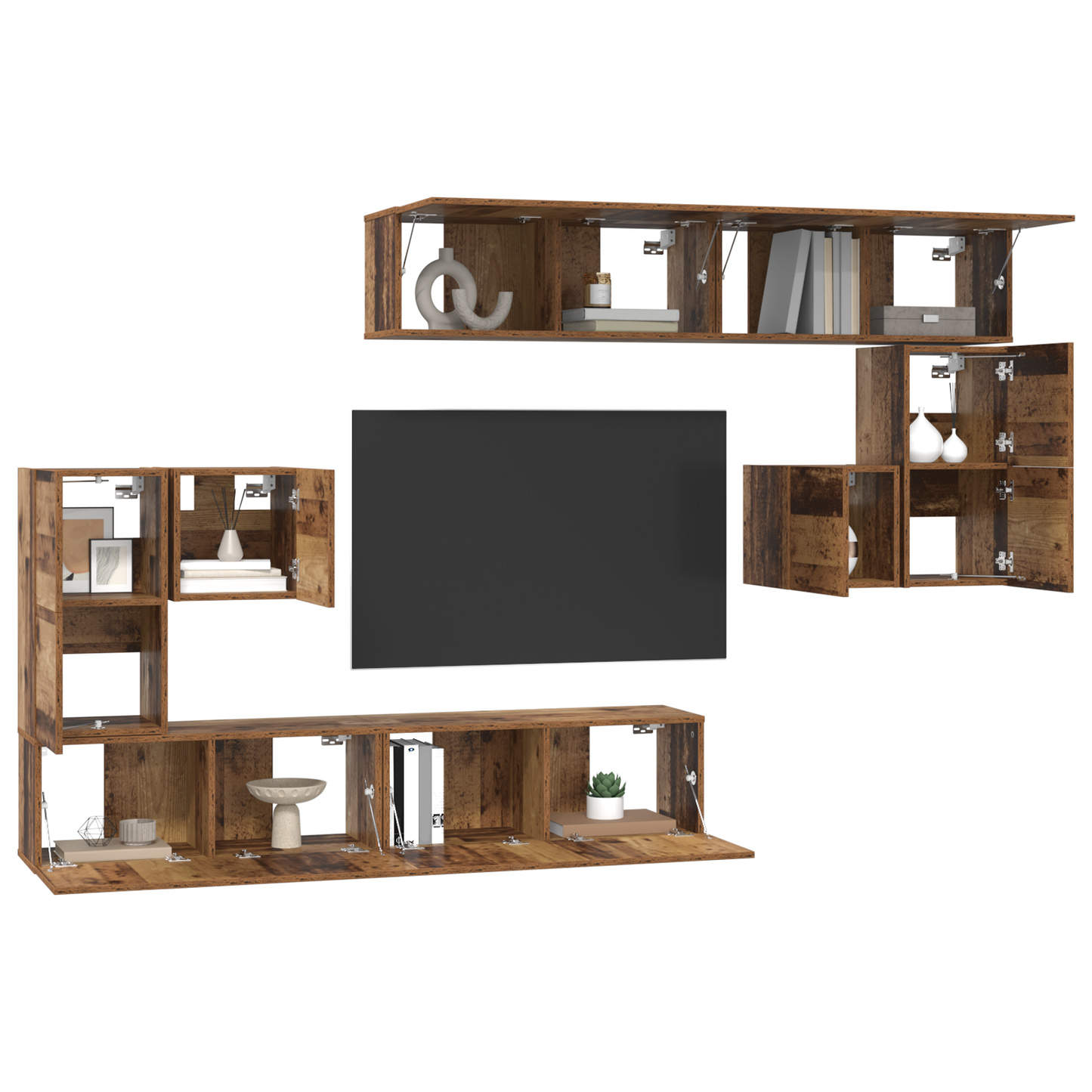 TV Cabinet Set 8 pcs Old wood Medium 30.5 x 30 x 30 cm
