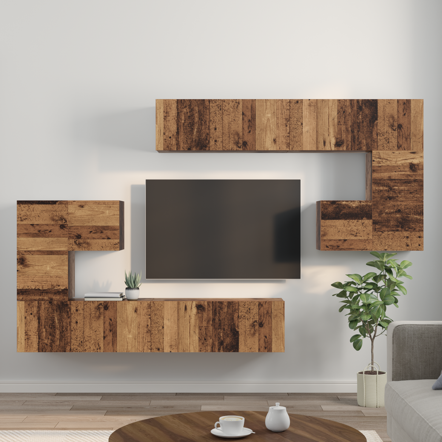 TV Cabinet Set 8 pcs Old wood Medium 30.5 x 30 x 30 cm