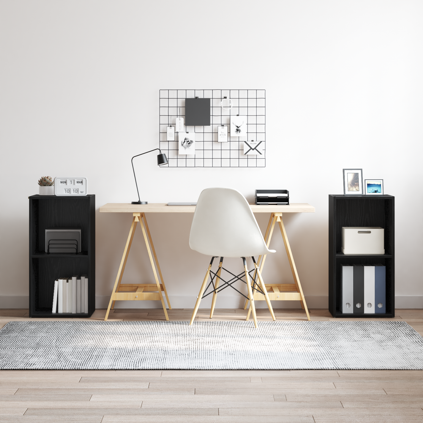 TV Cabinet Set Black Oak Engineered Wood