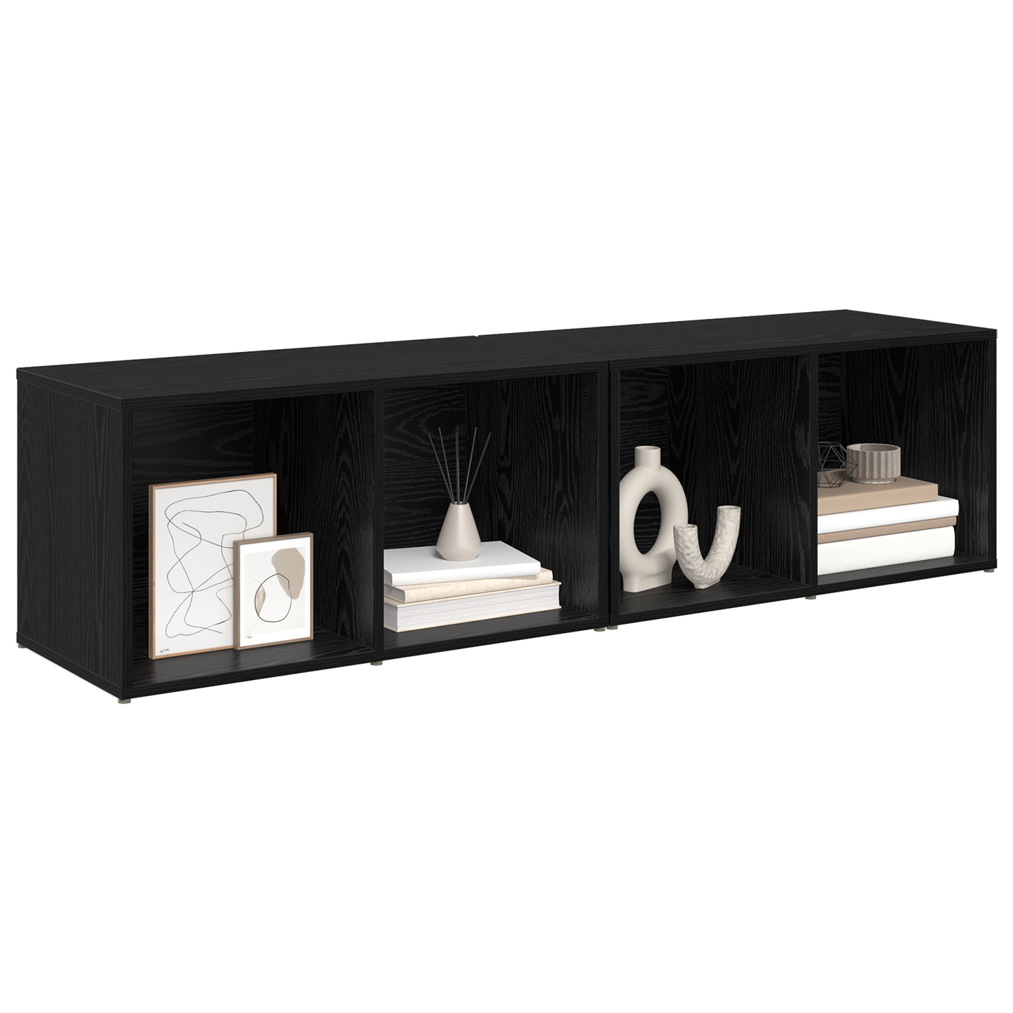 TV Cabinet Set Black Oak Engineered Wood