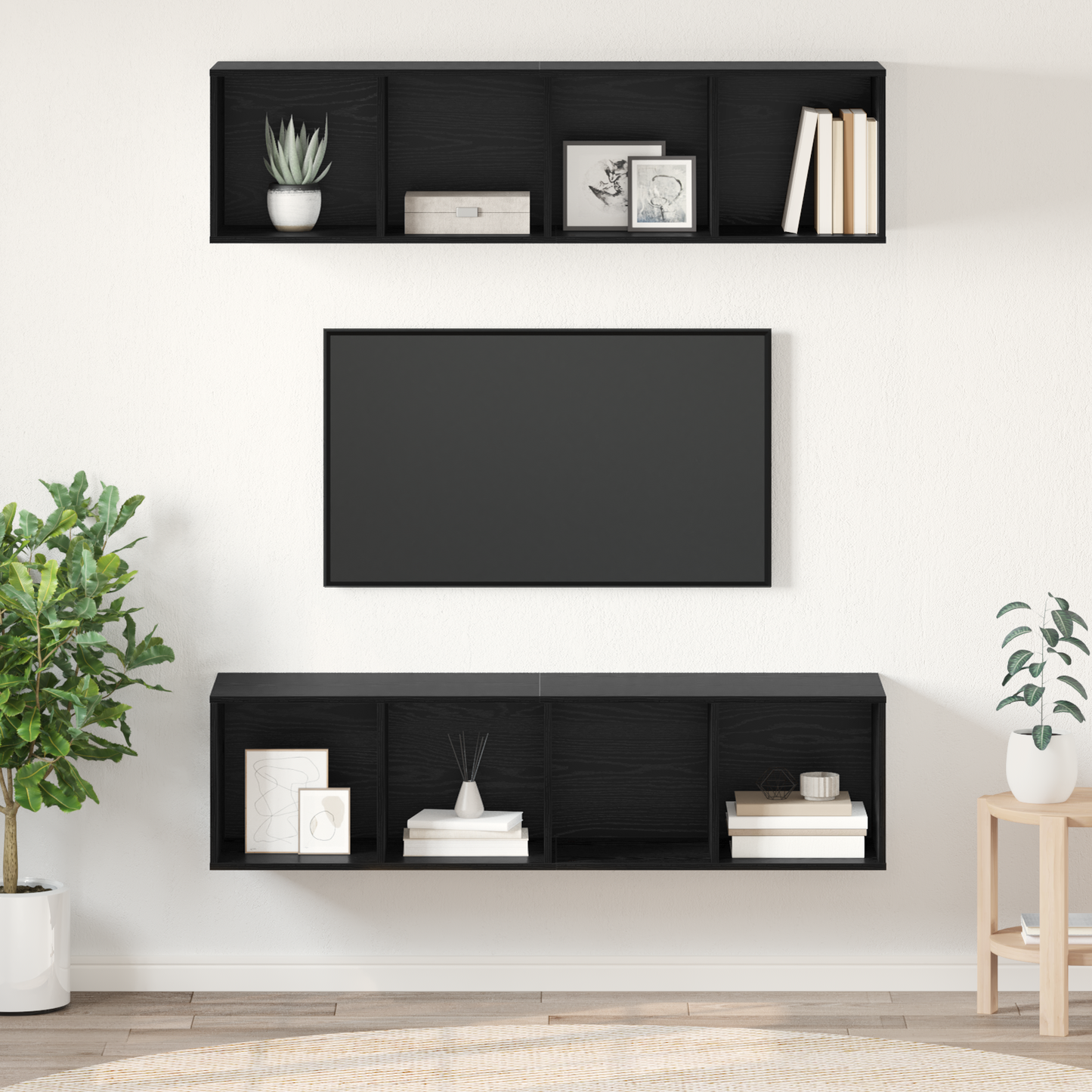 TV Cabinet Set Wall-mounted 2 pcs Black oak 37 x 37 x 142.5 cm