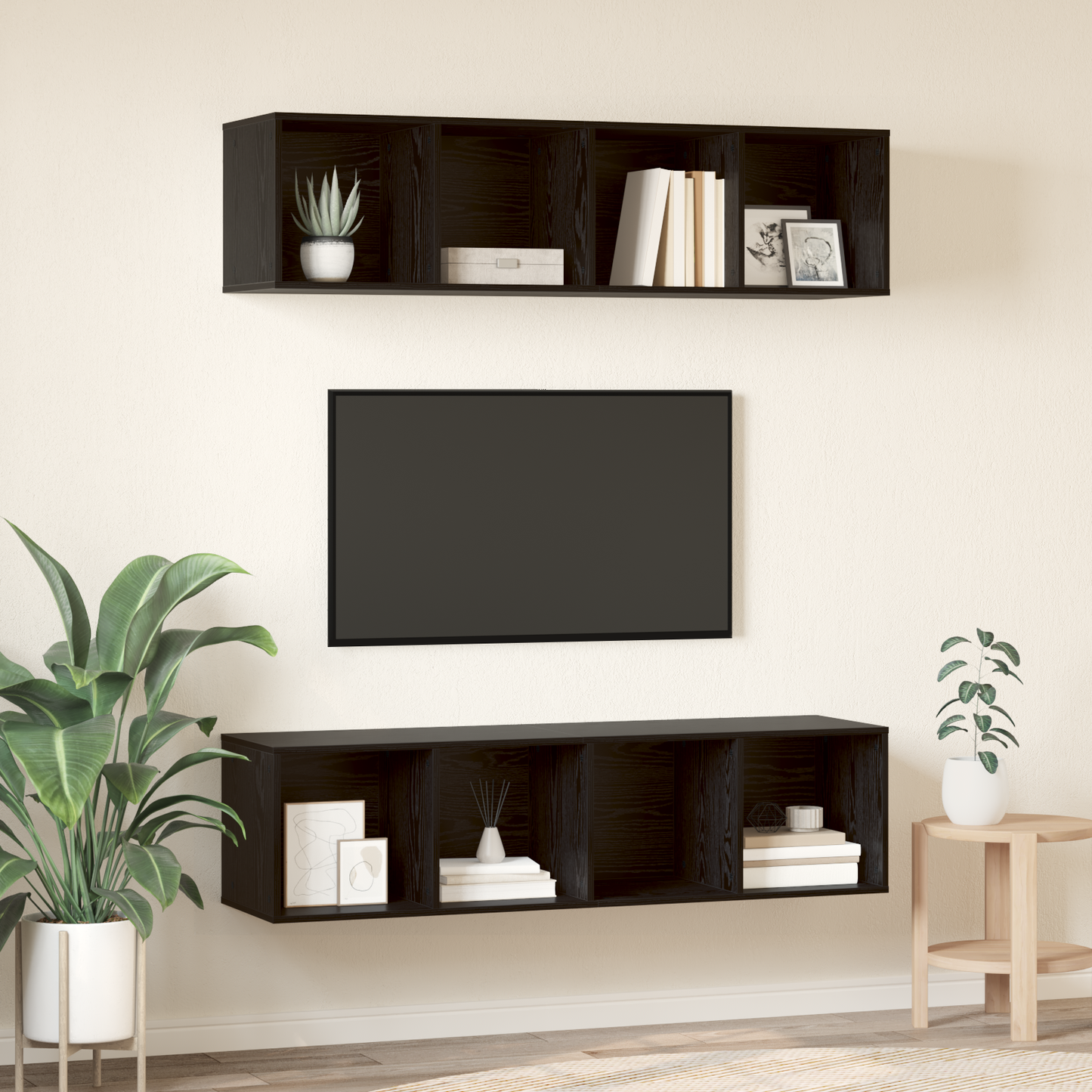 TV Cabinet Set Wall-mounted 2 pcs Black oak 37 x 37 x 142.5 cm