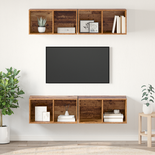 Wall TV Cabinet 4 pcs Old wood 37 x 37 x 72 cm Engineered wood