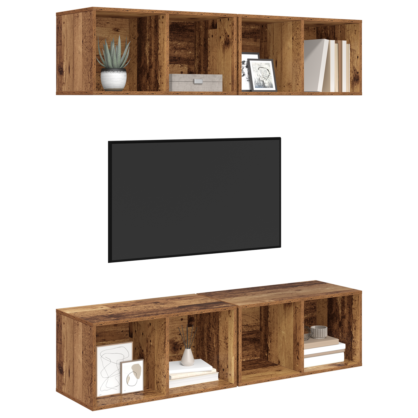 Wall TV Cabinet 4 pcs Old wood 37 x 37 x 72 cm Engineered wood