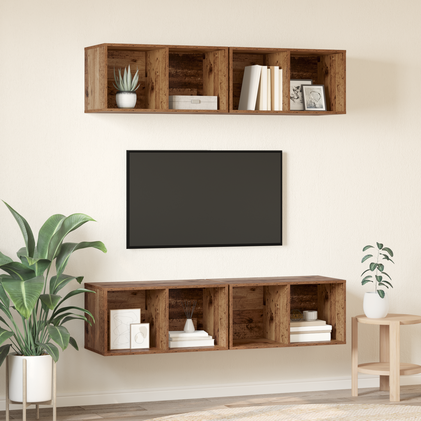 Wall TV Cabinet 4 pcs Old wood 37 x 37 x 72 cm Engineered wood