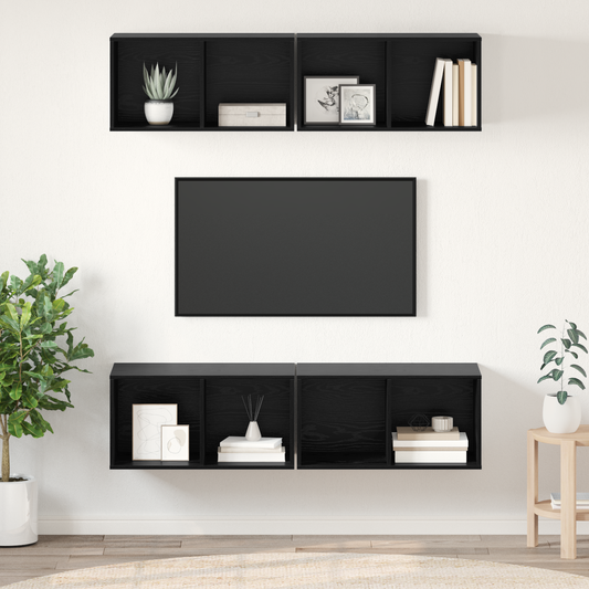 Wall TV Cabinet 4 pcs Black oak 37 x 37 x 72 cm Engineered wood
